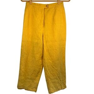 Harve Benard Women 100% Linen Wide Leg Cropped  Lined Pants Yellow Size 6